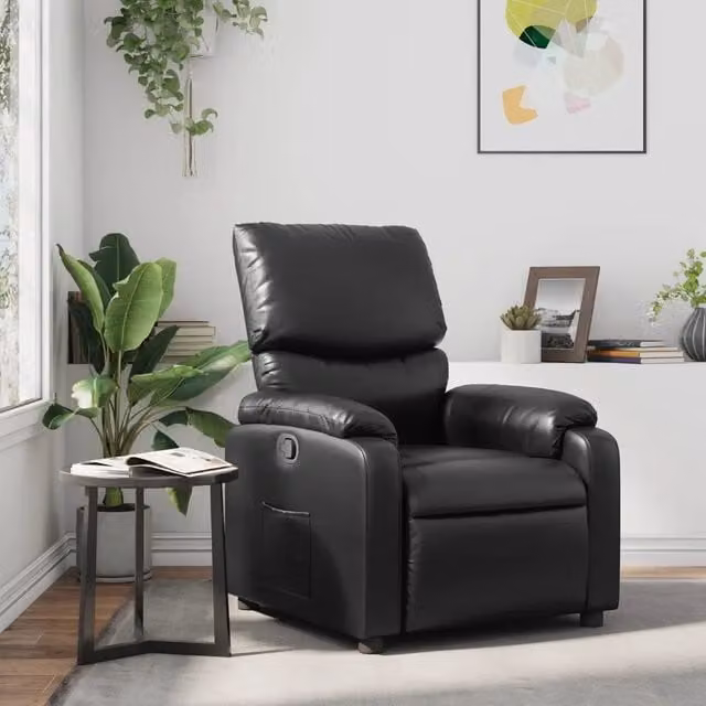 Poltrona Reclinabile Relax vidaXL in Similpelle Nera con Braccioli e Struttura in Metallo e Legno – 1