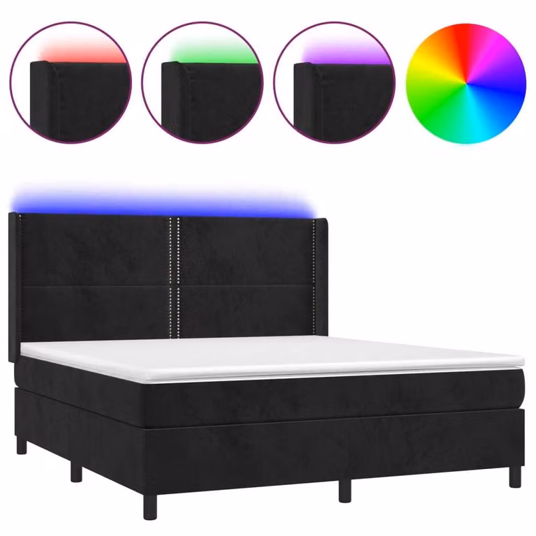 Letto a Molle con Materasso e LED Nero 180x200 cm in Velluto