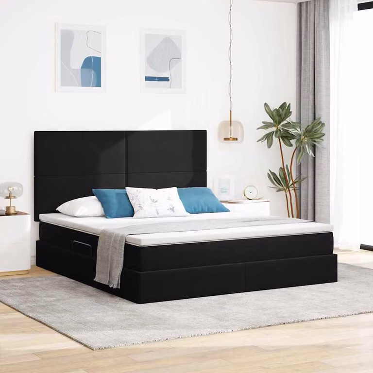 Letto con contenitore vidaXL in velluto nero con illuminazione LED e porta USB, L 180 x P 200 cm