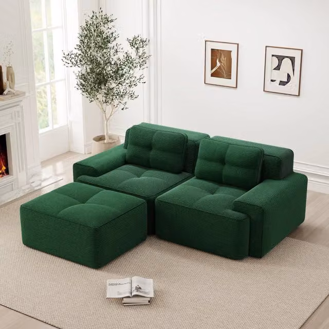Divano modulare boneless in corduroy; 204x177x69 cm; verde