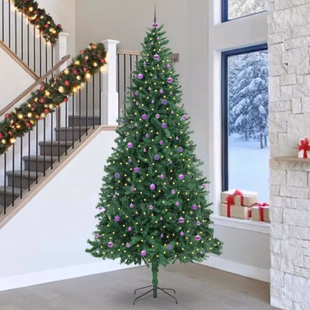 Albero di Natale artificiale moderno vidaXL verde con 300 LED luce bianca calda e struttura in metallo, PVC e plastica, Altezza: 300 cm