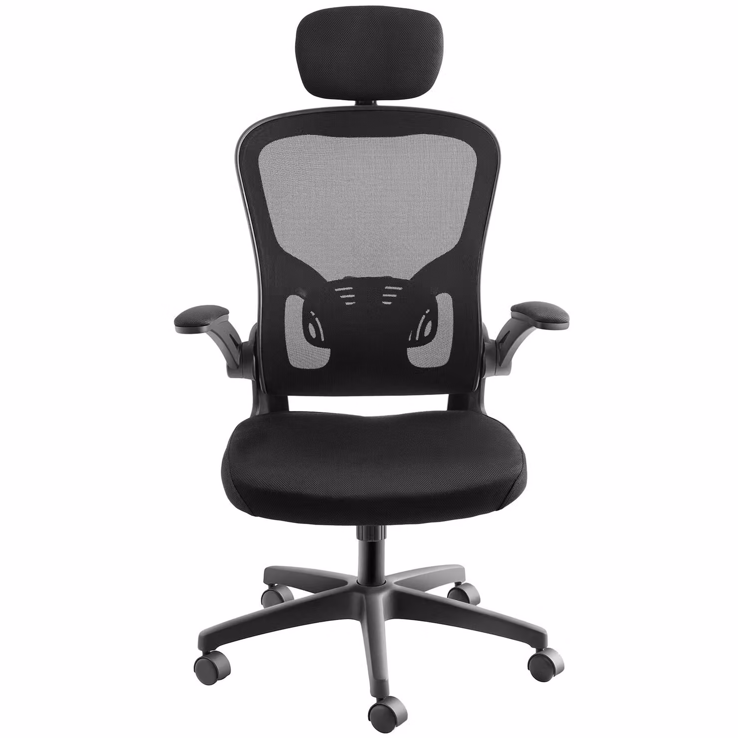 Sedia da ufficio ergonomica Tectake Arges con poggiatesta regolabile e seduta in tessuto nera – 4
