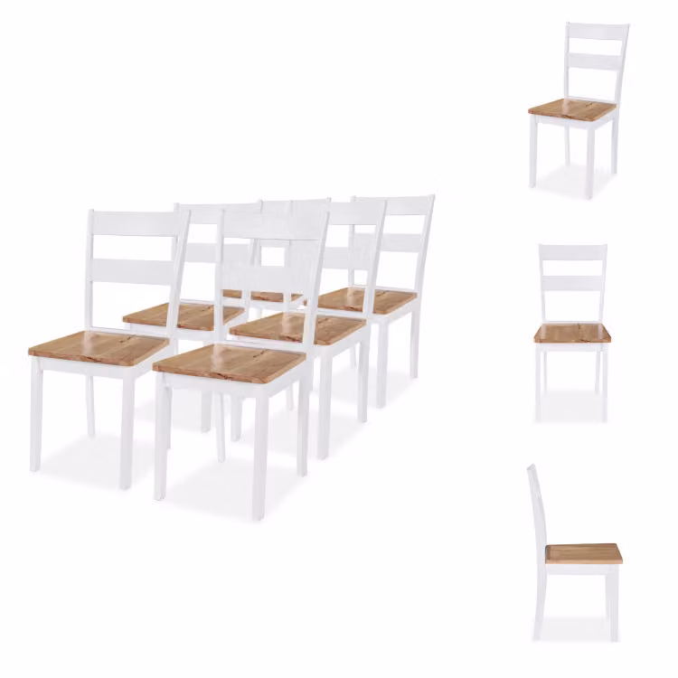 vidaXL Sedie da pranzo 6 pz. Albero di gomma in legno massiccio bianco - Sedie da pranzo