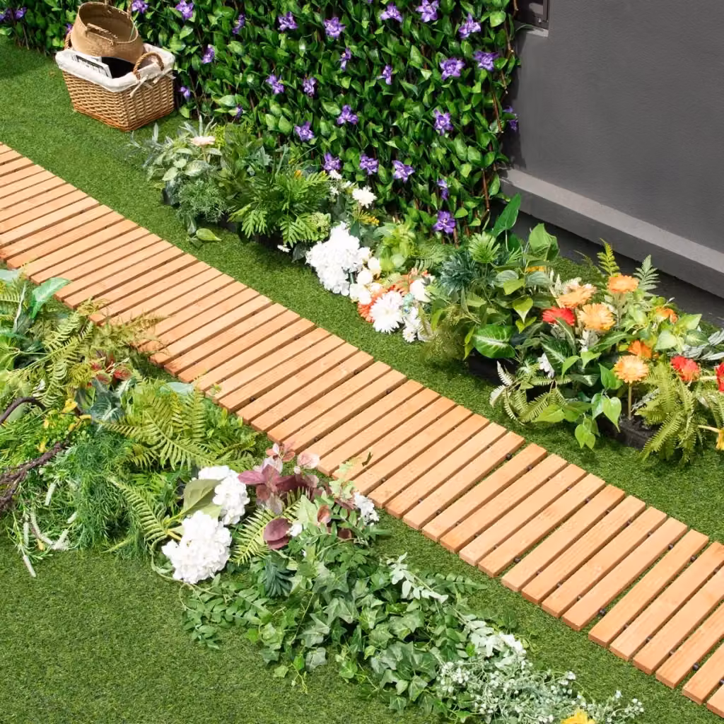 Sentiero avvolgibile in legno e gomma per giardino marrone con superficie antiscivolo, Larghezza: 43 cm – 2