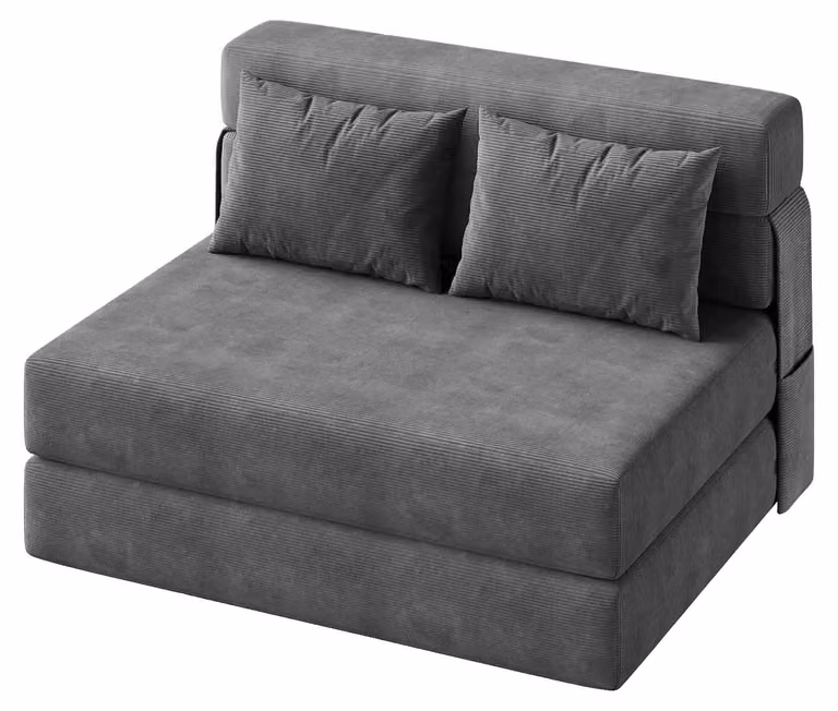 Divano letto trasformabile, rivestito in morbido tessuto di velluto, design salvaspazio, colore grigio scuro