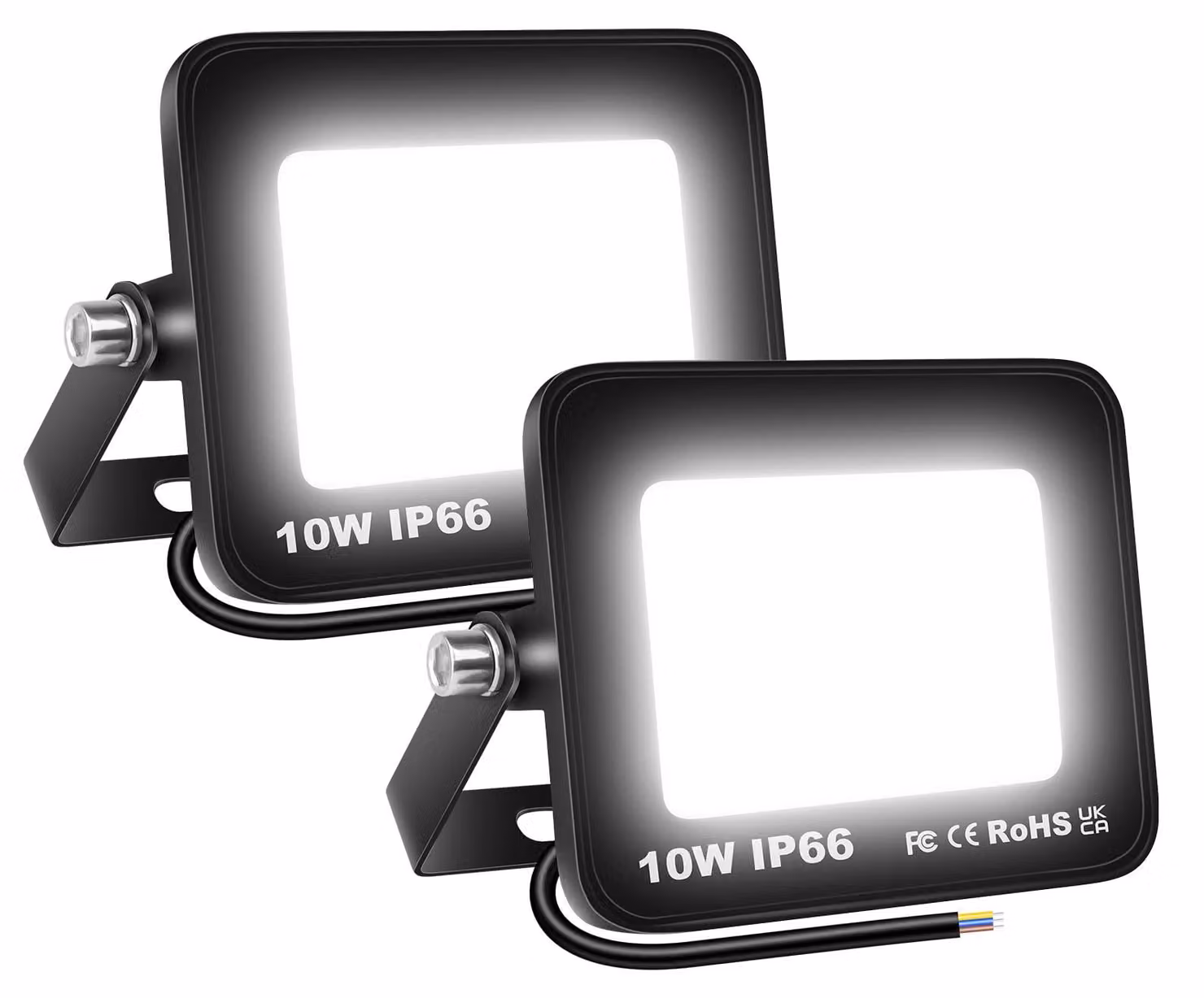 Confezione da 2 fari LED da esterno da 10W, 1000 lumen, 6000K, grado di protezione IP66, colore bianco