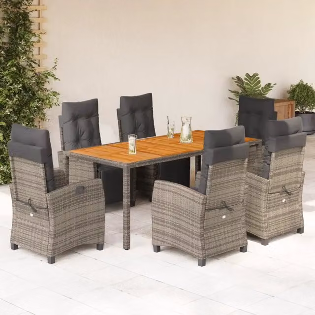 Set da pranzo da giardino vidaXL in polyrattan e legno di acacia grigio, 7 pezzi