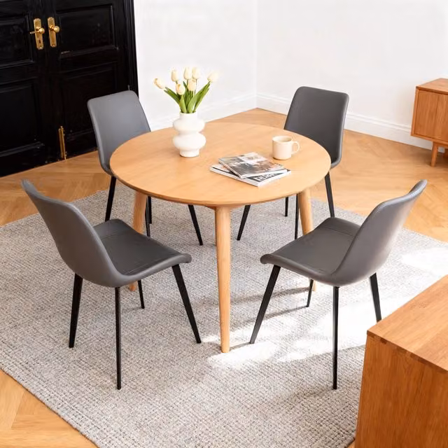 Set di 4 sedie da pranzo moderne WISHDOR in ecopelle grigia e nera con gambe in metallo laccato – 1