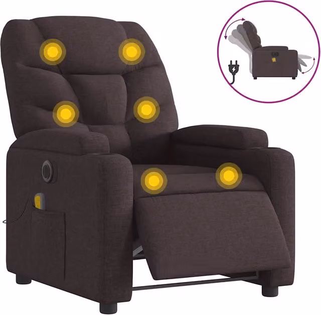 Poltrona | Sedia Relax Massaggio Reclinabile Elettrica Marrone Scuro Tessuto