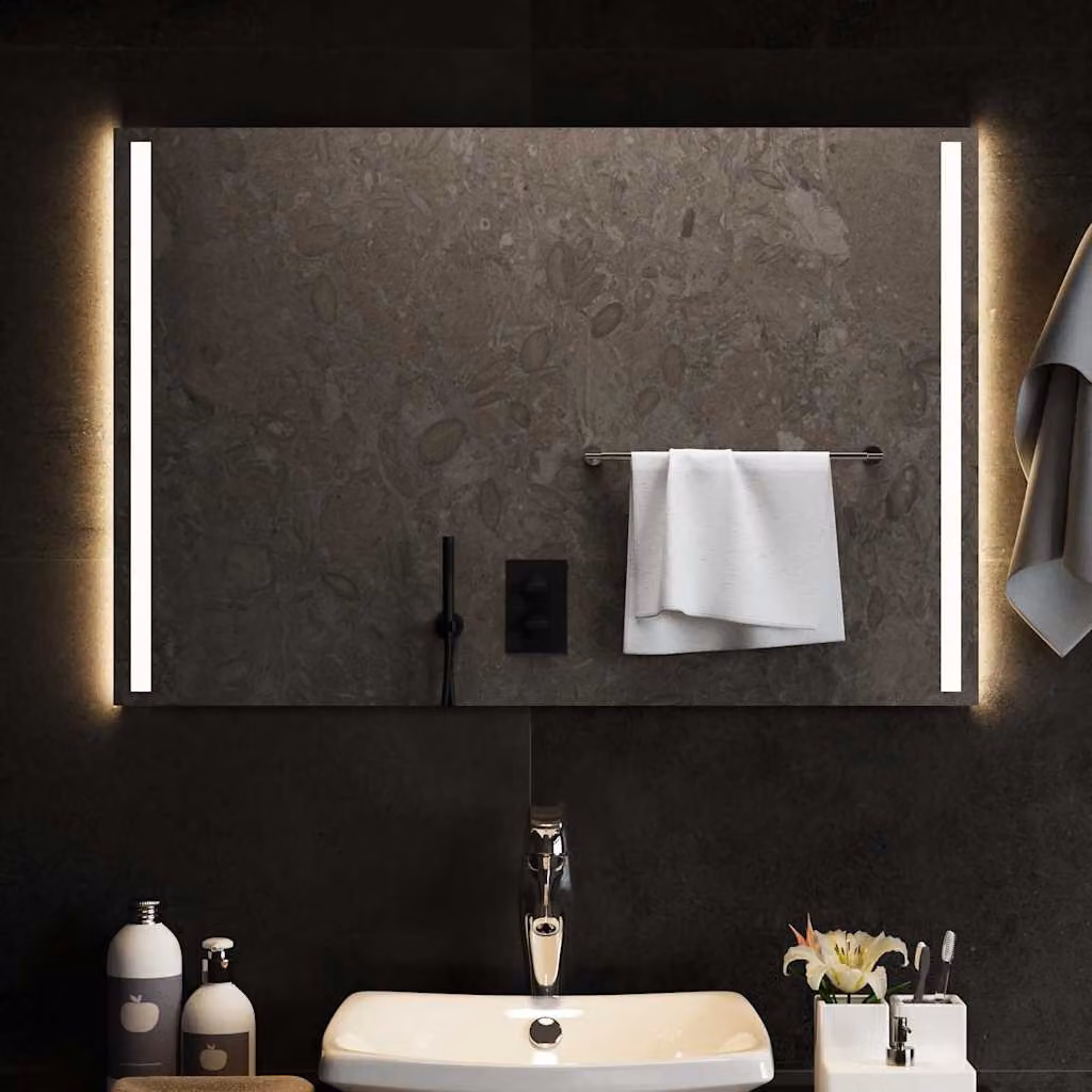 Specchio da bagno moderno vidaXL con luci LED e vetro, L: 90 cm, H: 60 cm