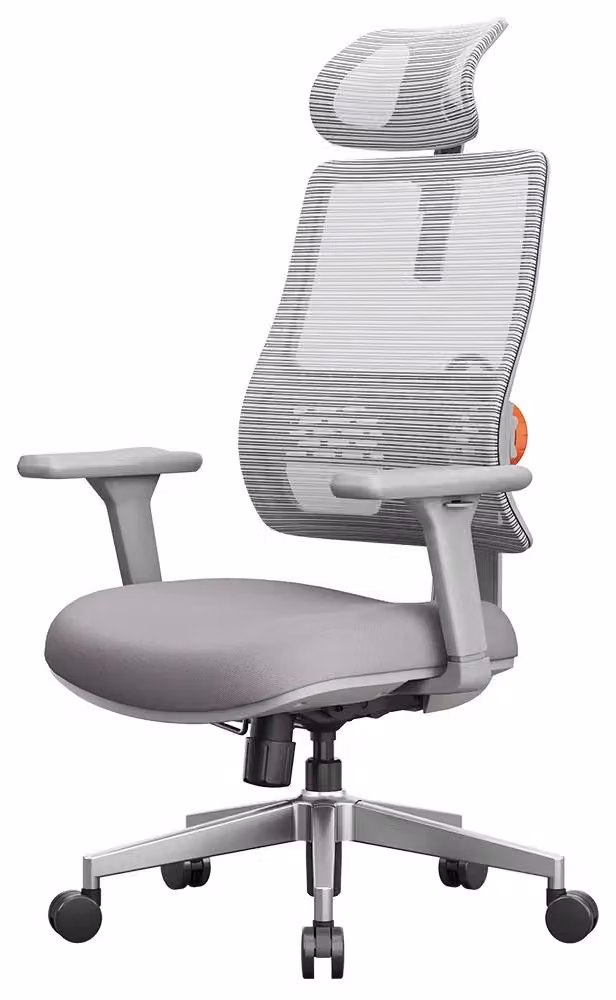 Sedia da ufficio ergonomica - MAGICH003 - Schienale auto-adattante - Supporto lombare regolabile - Poggiatesta regolabile - Sedia girevole con ruote e braccioli - Grigia