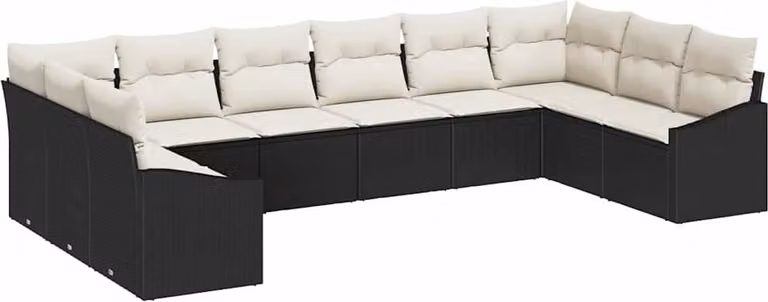 Set Divano da Giardino 10 pcs Nero e Crema polyrattan