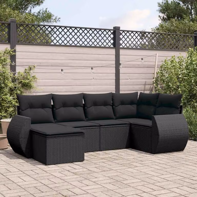 vidaXL Set Divano da Giardino 6 pz a L in Polyrattan Nero con Cuscini Imbottiti e Coperture Rimosse