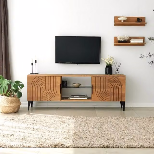 Neviano, Mobile Porta tv un Ripiano, 150x30x40h cm Marrone Rovere