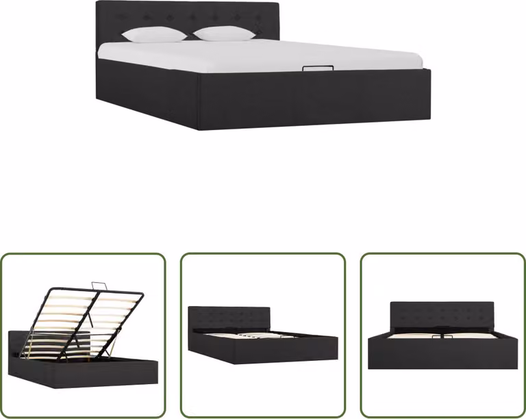 The Living Store Letto contenitore idraulico in tessuto grigio scuro 140×200 cm