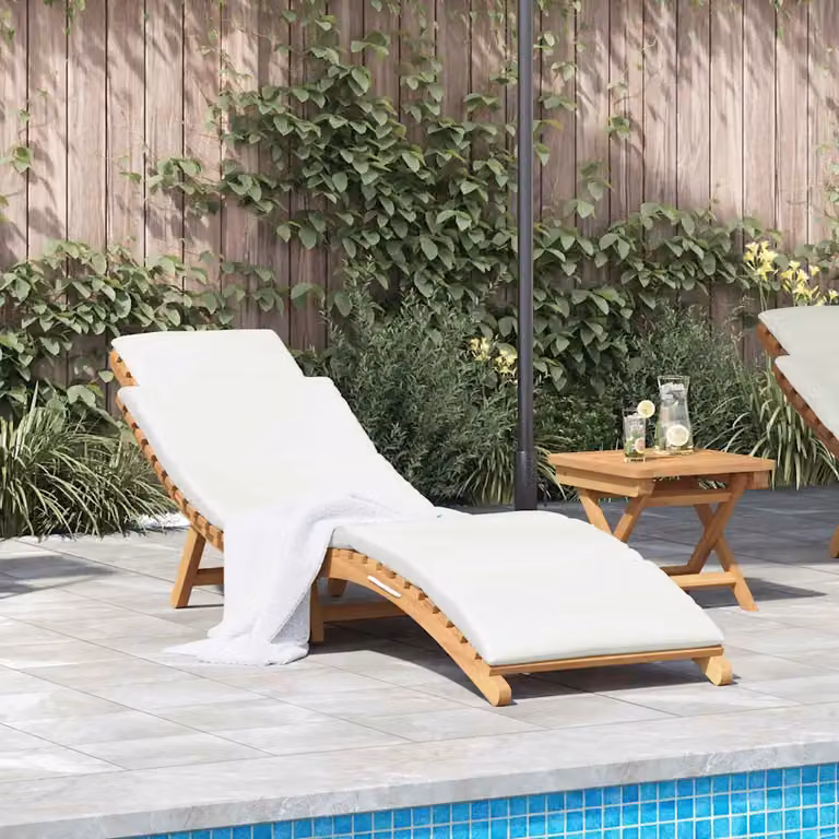 vidaXL Lettino da giardino moderno in legno di teak con cuscino marrone L/P/H: 198 x 55 x 58,5 cm