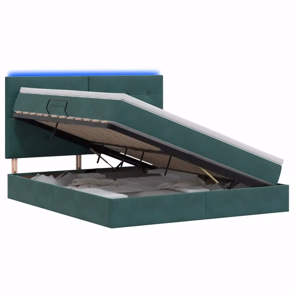 Letto con contenitore vidaXL in velluto verde con illuminazione LED e porta USB, L/P/H: 140 x 200 x 128 cm – 2