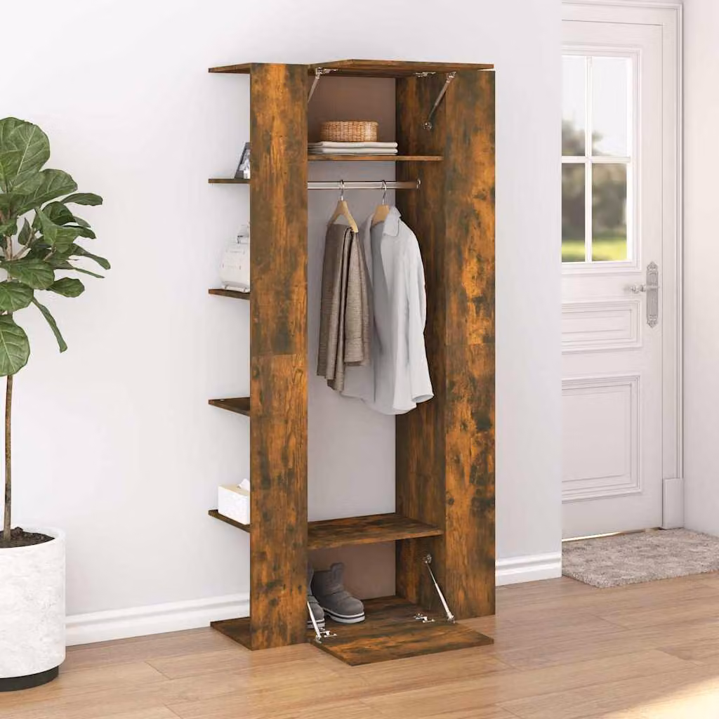 Set di 2 mobili da corridoio vidaXL in legno multistrato e MDF, colore rovere fumo opaco, design moderno a parete