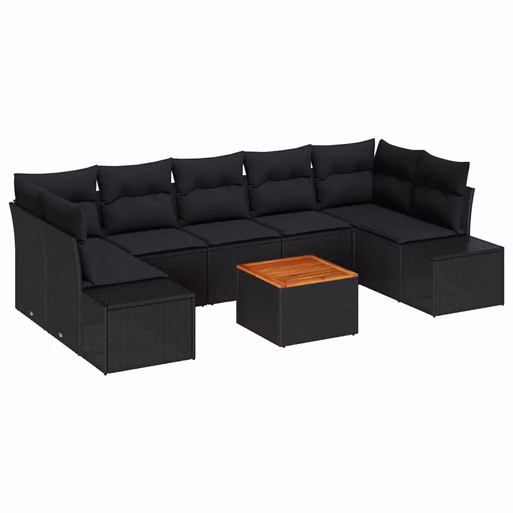 Set Divano da Giardino vidaXL 8 Pezzi in Polyrattan Nero con Cuscini e Tavolino – 2