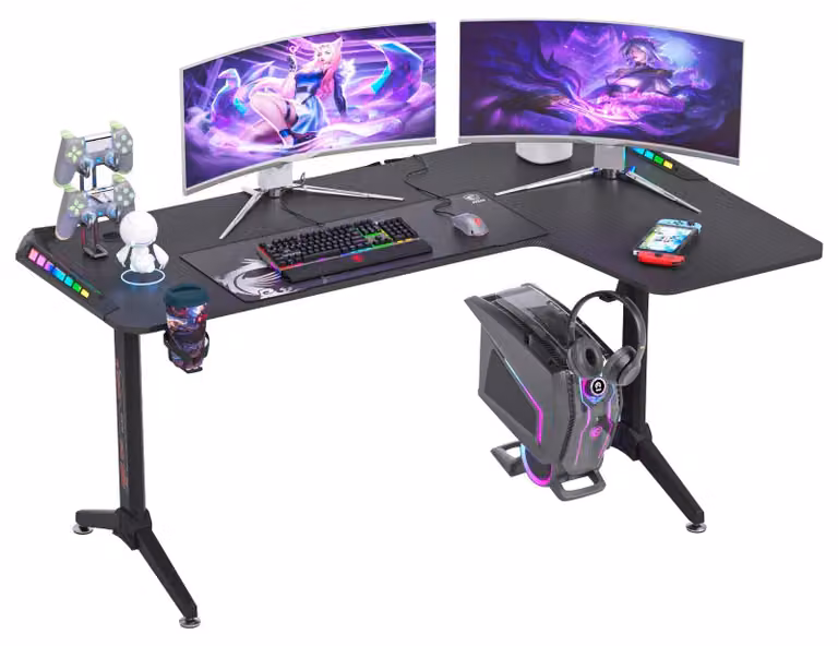 Scrivania per computer portatile - Scrivania grande a stativo - Tavolo per laptop - A forma di L - Scrivania da studio - Postazione di lavoro - Destra