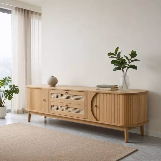 Cassettiera per TV colore naturale in MDF lunghezza 170 cm