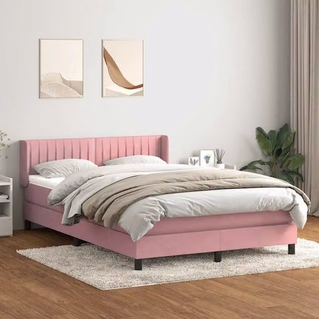 Giroletto a Molle con Materasso Rosa 160x210 cm in Velluto 3318290