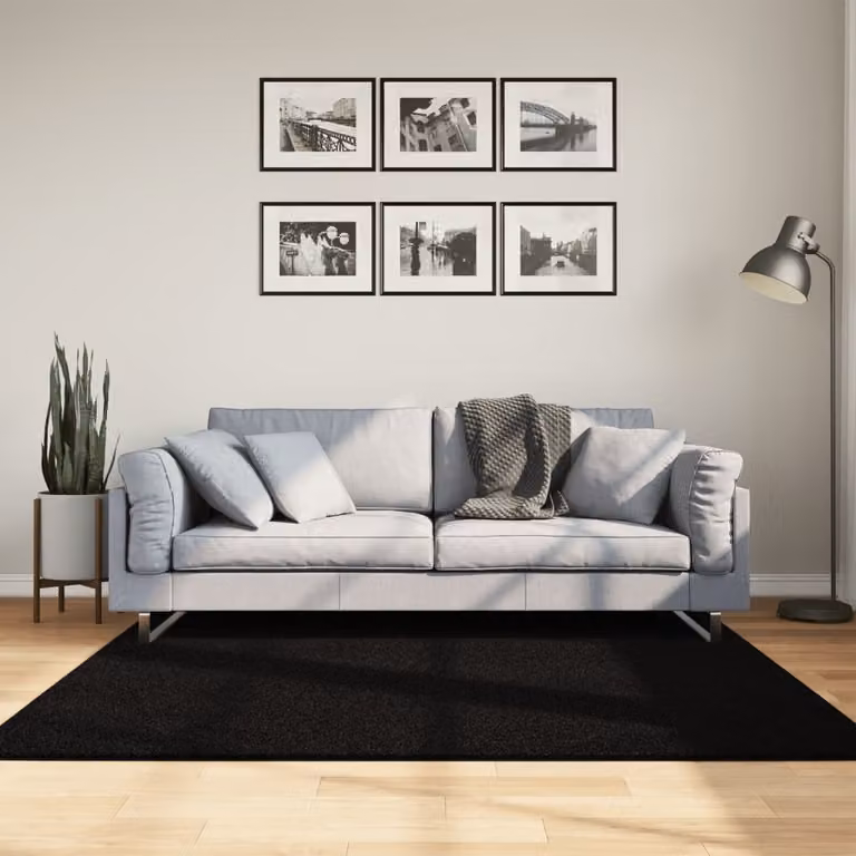 vidaXL Tappeto a Pelo Corto HUARTE Nero, Lavabile e Antiscivolo, 160 x 160 cm