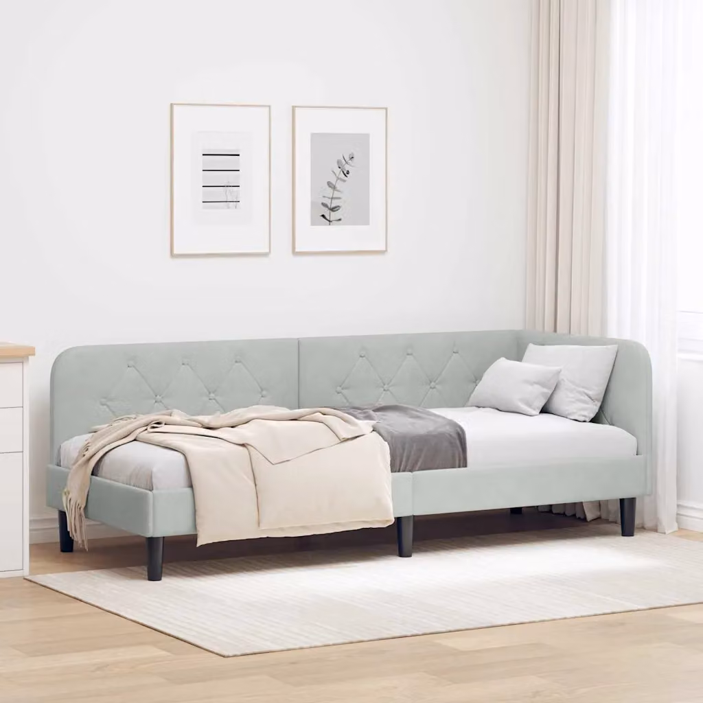 Cornice del letto ad angolo asimmetrica vidaXL in velluto grigio, L/P/H: 204 x 80 x 72 cm