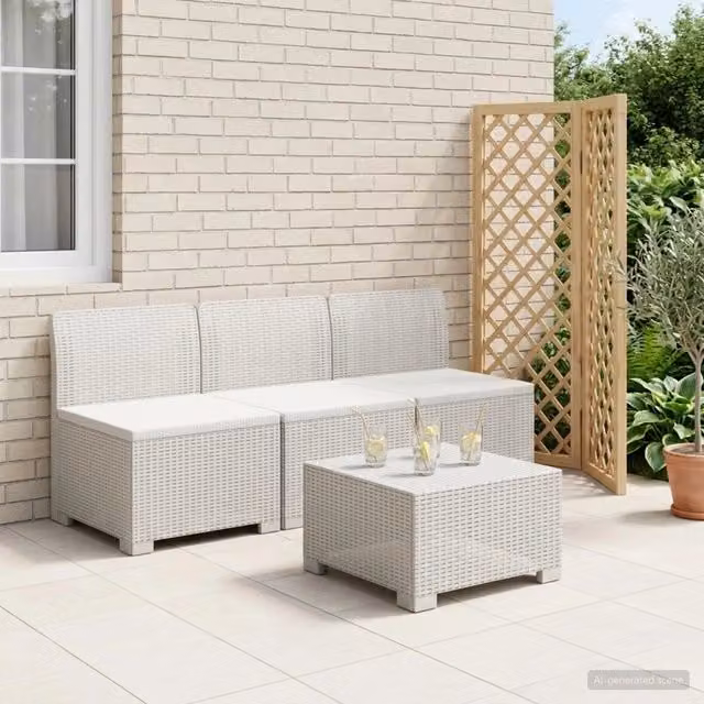 Divano da giardino a 3 posti vidaXL in aspetto rattan bianco con cuscini inclusi – 1