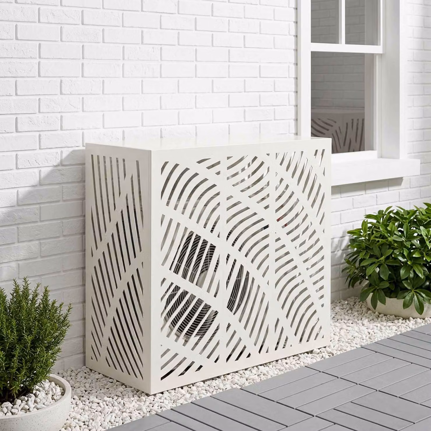 Copertura per condizionatore d'aria vidaXL in acciaio, Bianco, L 110 x P 50 x H 105 cm