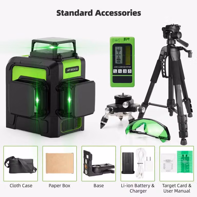 Livella laser a croce - Livella laser 3D - Autolivellante - Laser verde - 360°
