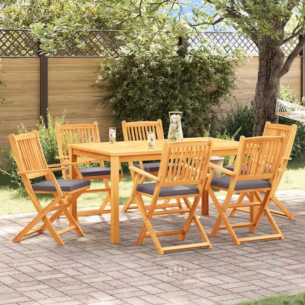 Set di 6 sedie da giardino vidaXL in legno di acacia con cuscini grigi resistenti alle intemperie