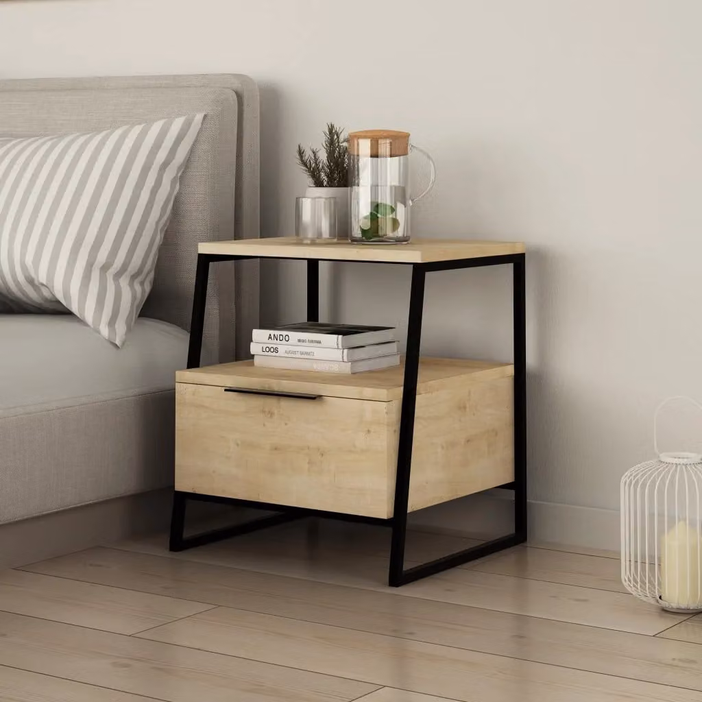 Comodino moderno Hanah Home in legno e MDF con cassetti soft-close, Beige e Marrone, L 40 cm x P 40 cm x H 50 cm – 2
