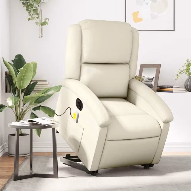 Poltrona Alzapersona Elettrica Reclinabile vidaXL in Similpelle Beige con Braccioli per Senior