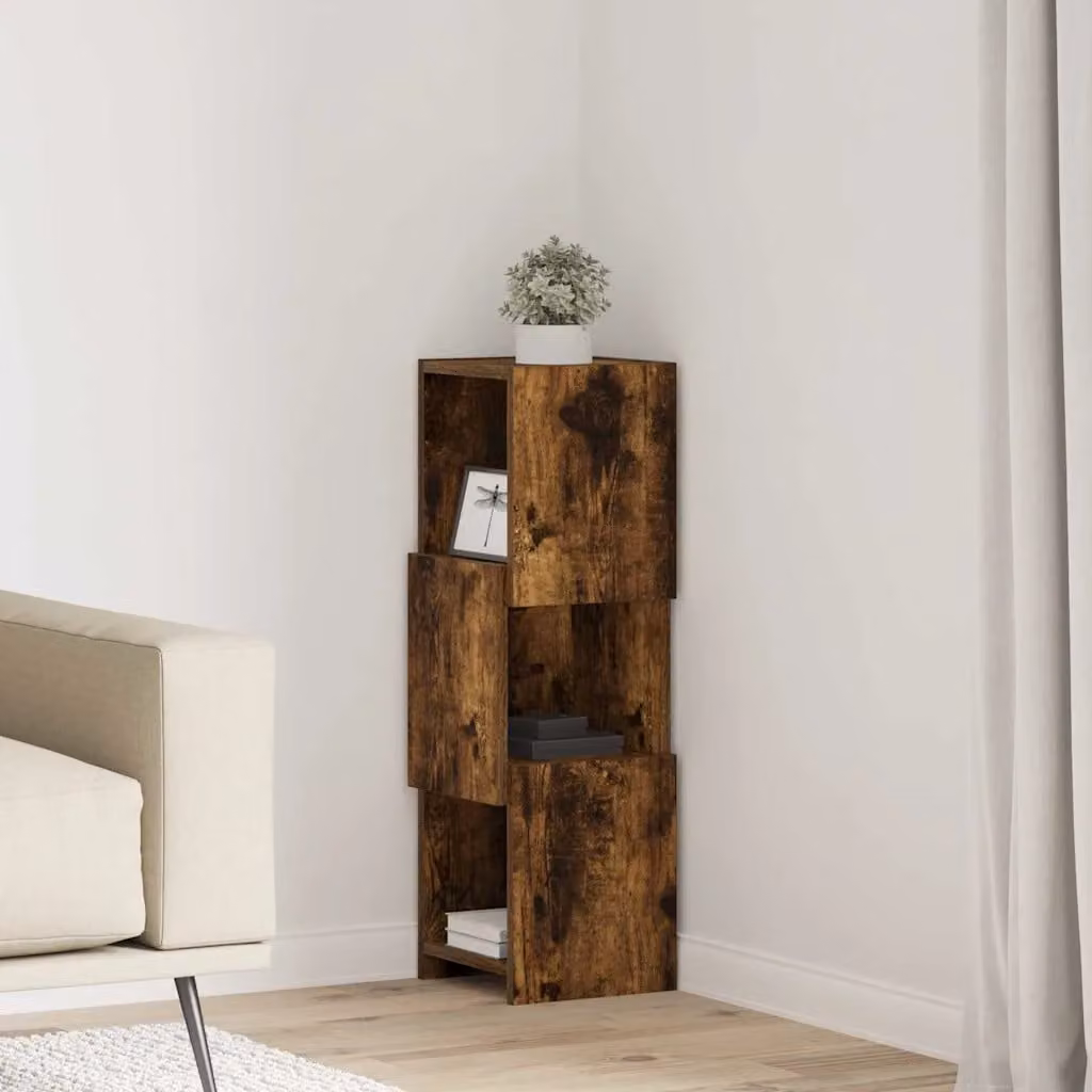 Mobile angolare vidaXL in legno ingegnerizzato Rovere fumé, L/P/H: 25,5 x 25 x 80 cm