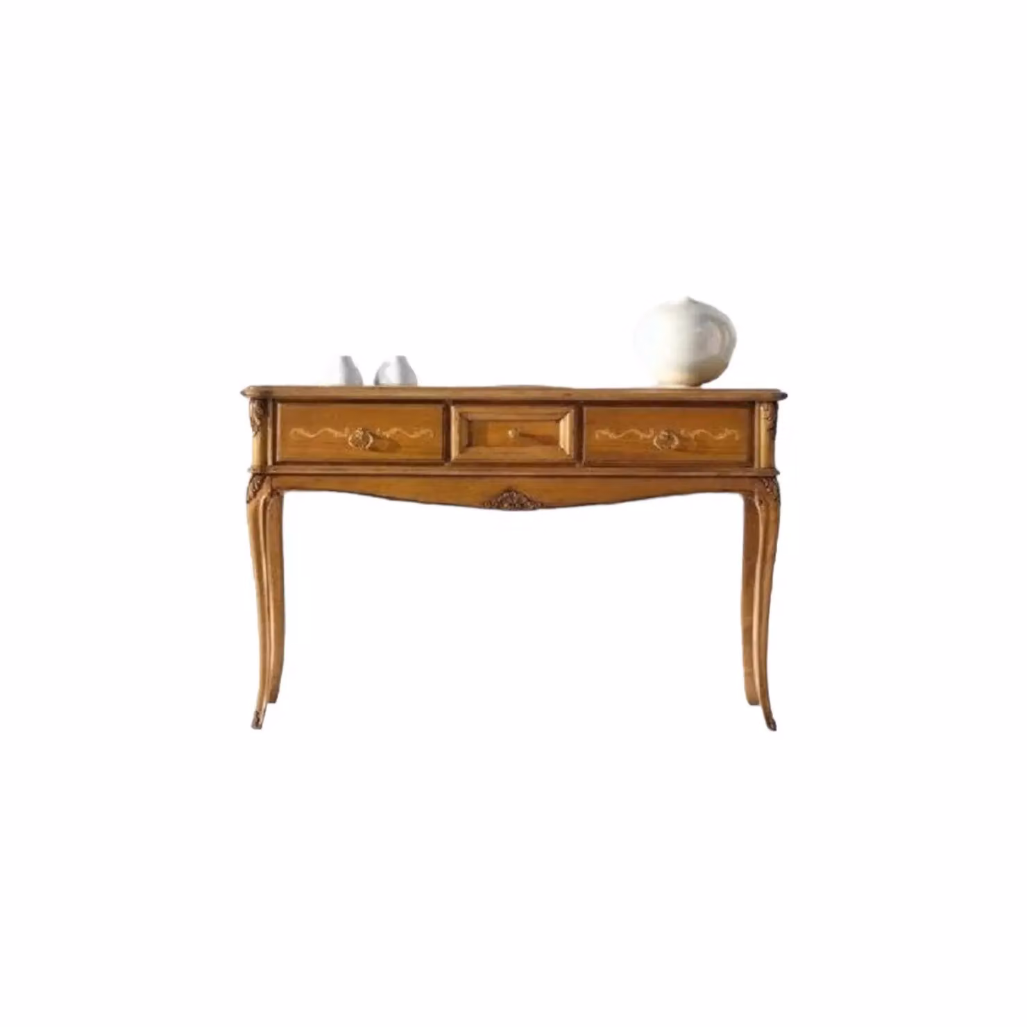 Consolle classica intarsiata con 3 cassetti in legno di Mobili 2G, L: 131 cm, P: 39 cm, H: 81 cm – 4