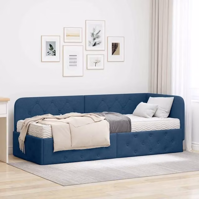 Cornice del letto ad angolo Blu 80 x 200 cm Tessuto 3394036