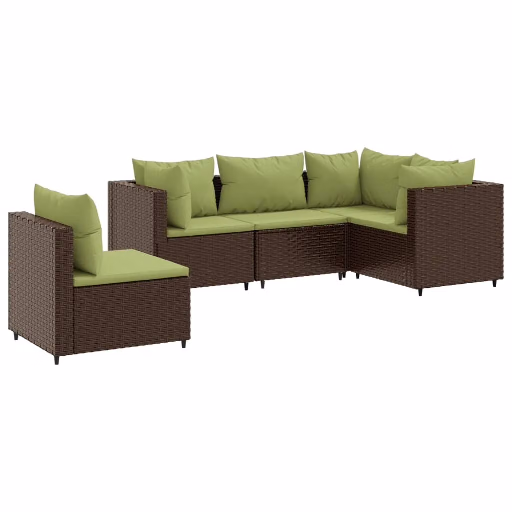 Set Divani da Giardino 5 pz con Cuscini Marrone in Polyrattan