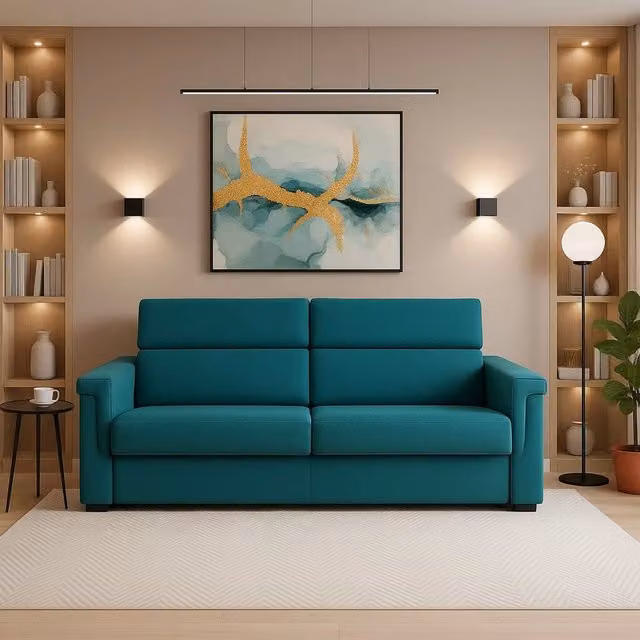 Divano Lapio a 2 posti Made in Italy con rivestimento sfoderabile in tessuto azzurro, L: 185 cm, P: 95 cm, H: 100 cm – 1