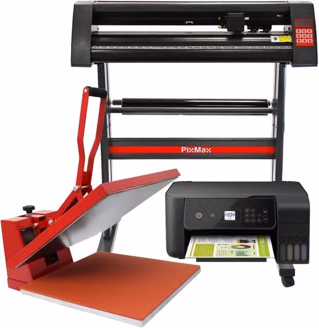 PixMax Pressa a Caldo per Magliette 50cm con Plotter da Taglio per Vinile e Stampante Inkjet