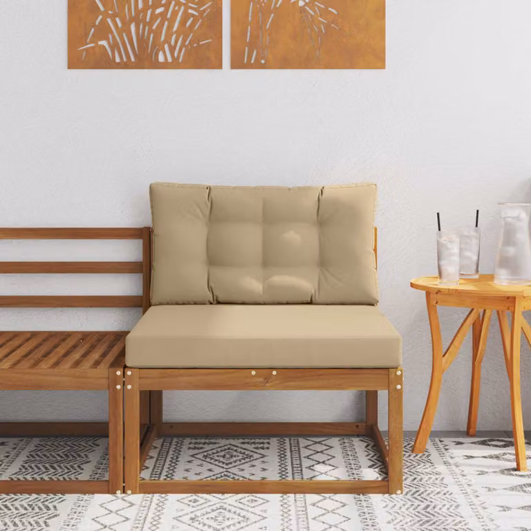 Divano centrale per esterno vidaXL in legno di acacia con cuscini beige e marrone