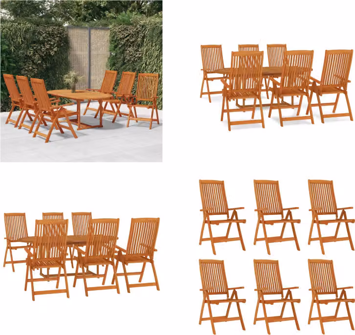 vidaXL Set da pranzo da giardino 7 pezzi in legno massiccio di eucalipto - Set da pranzo da giardino - Set da pranzo da patio - Collezione da vivere all'aperto - Tavolo e sedie da giardino