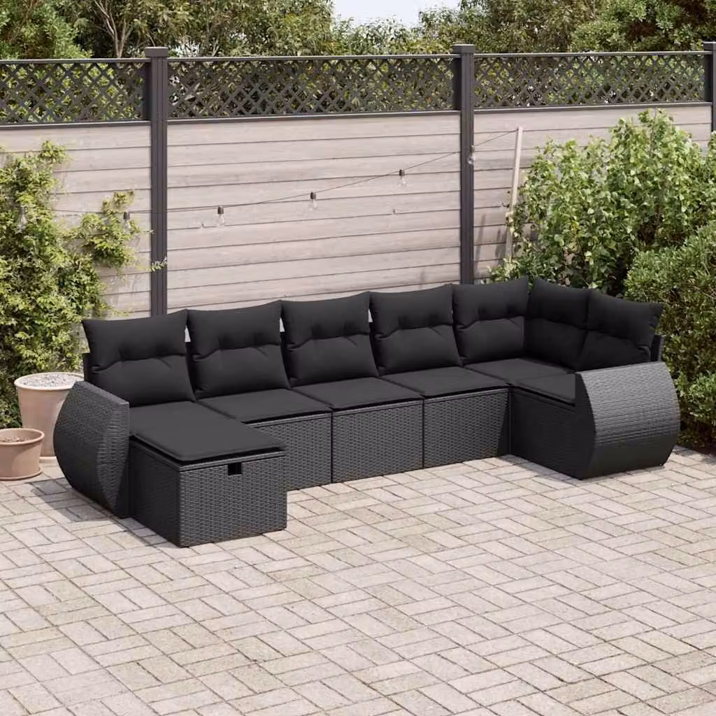 Maison Exclusive - Set da giardino 7 pezzi con cuscini in polyrattan nero