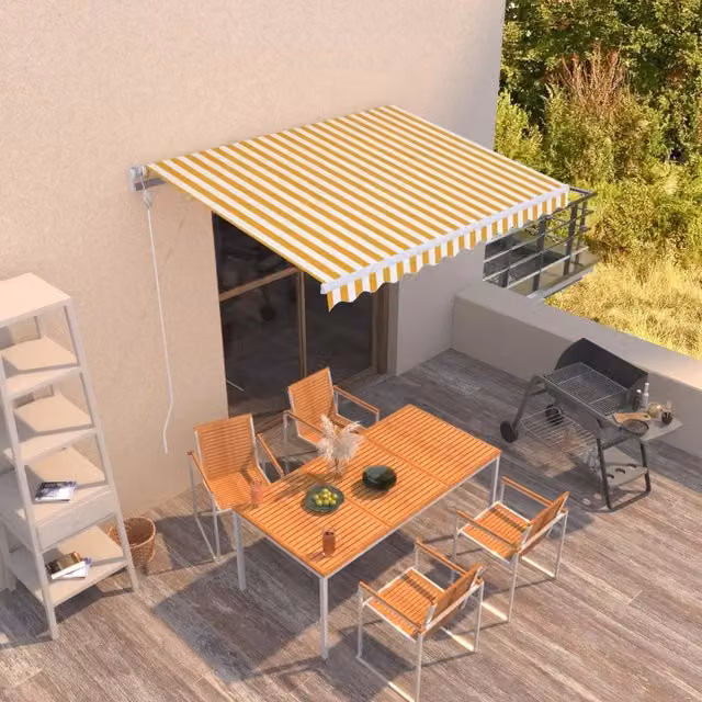 Tenda da sole retrattile manuale vidaxl in alluminio e poliestere, colori giallo e bianco, L: 350 cm, P: 250 cm