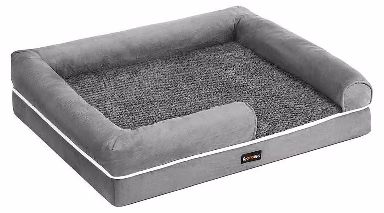 Cuccia ortopedica per cani con cuscino, impermeabile, color grigio chiaro, dimensioni 91 x 71 x 25 cm