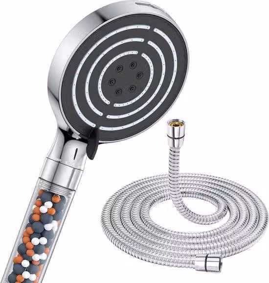 Doccia a risparmio idrico con tubo flessibile, 18 m, alta pressione, 6 tipi di getto, rotonda