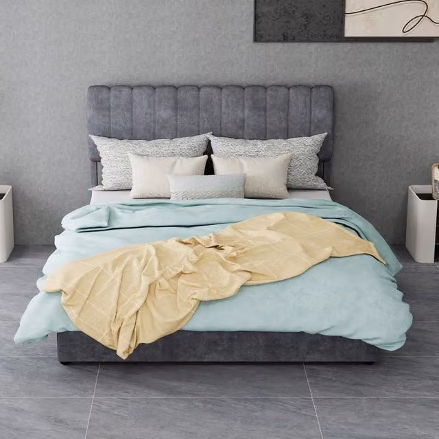 letto imbottito tessuto e metallo grigio 140 x 200 cm