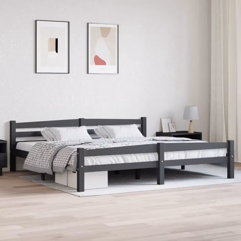The Living Store Letto in legno massiccio di pino grigio scuro 200x200 cm