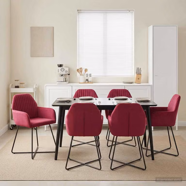 Set di 4 sedie da pranzo moderne vidaXL in velluto rosso con braccioli L/P/H: 55 x 50 x 84 cm