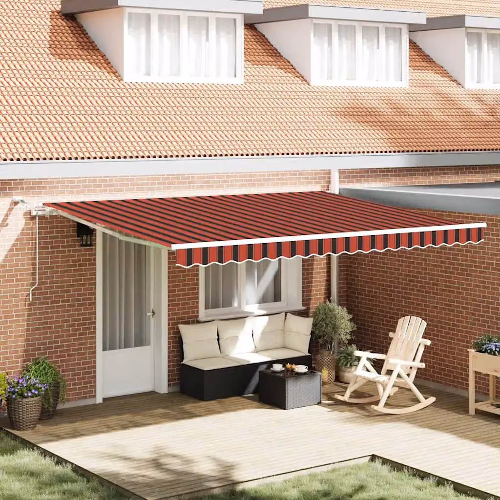 vidaXL Tenda retrattile con bracci pieghevoli in poliestere, Arancione e Marrone, L: 450 cm x P: 350 cm, con telecomando